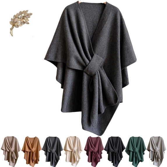The Fleece Drape Shawl, Women Fall Winter Elegant Knitted Shawl Wrap, Soft Open Front Poncho Sweater with Loop