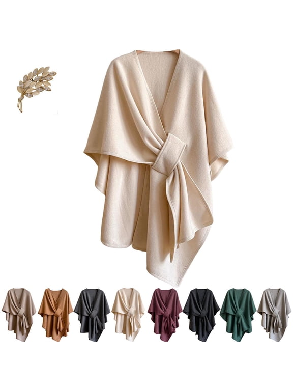 The Fleece Drape Shawl, Women Fall Winter Elegant Knitted Shawl Wrap, Soft Open Front Poncho Sweater with Loop