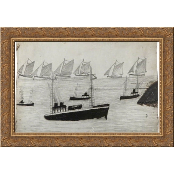 The Fleet at Sea 24x18 Gold Ornate Wood Framed Canvas Art by Alfred Wallis
