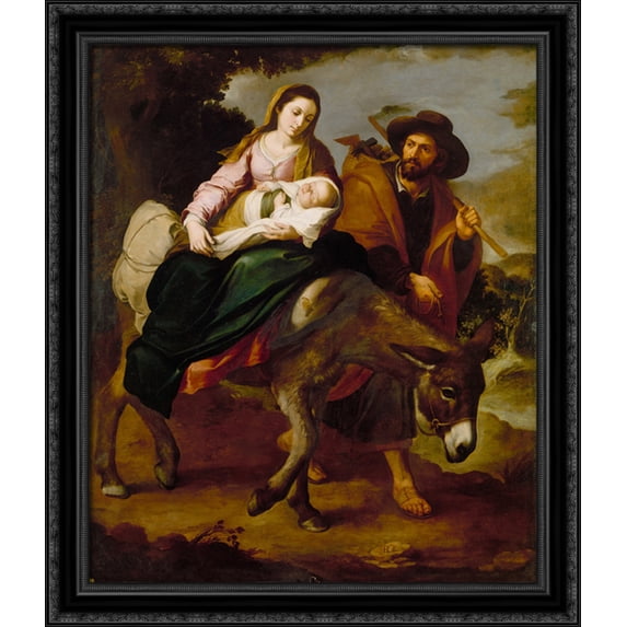The Flight into Egypt 28x34 Large Black Ornate Wood Framed Canvas Art by Bartolome Murillo