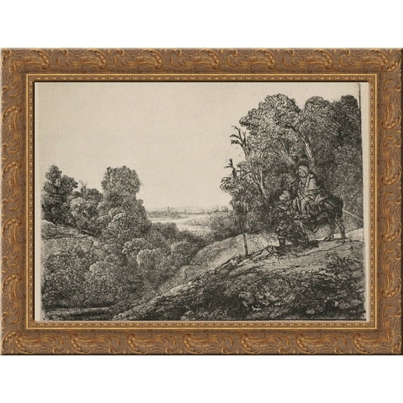 The Flight into Egypt Called In the Style of Elzheimer 24x20 Gold Ornate Wood Framed Canvas Art by Rembrandt