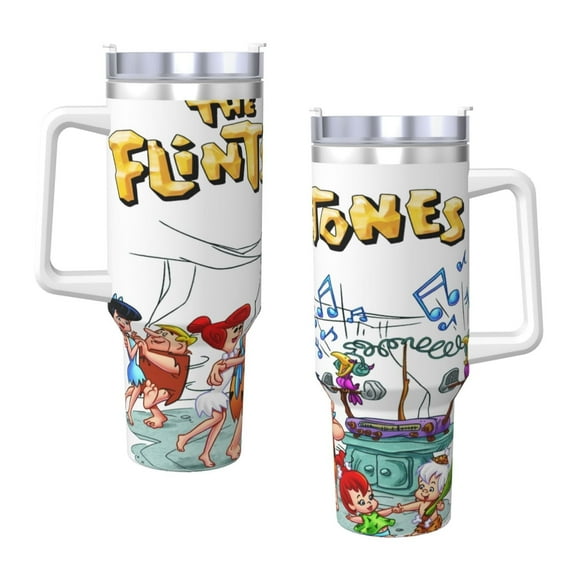 The Flintstones 40 Oz Tumbler With Handle And Straw Double Wall Stainless Steel Sublimation Tumbler With Handle Leakproof,Bpa-Free,Keep Cold Hours