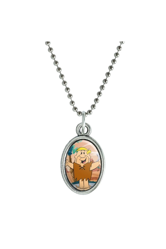 The Flintstones Barney Character Antiqued Oval Charm Pendant with Chain