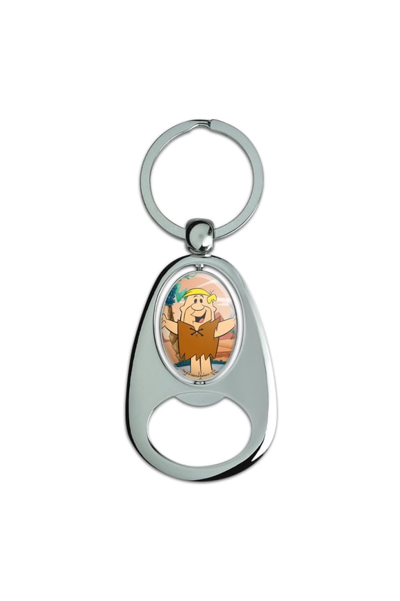 The Flintstones Barney Character Keychain Chrome Metal Spinning Oval Bottle Opener