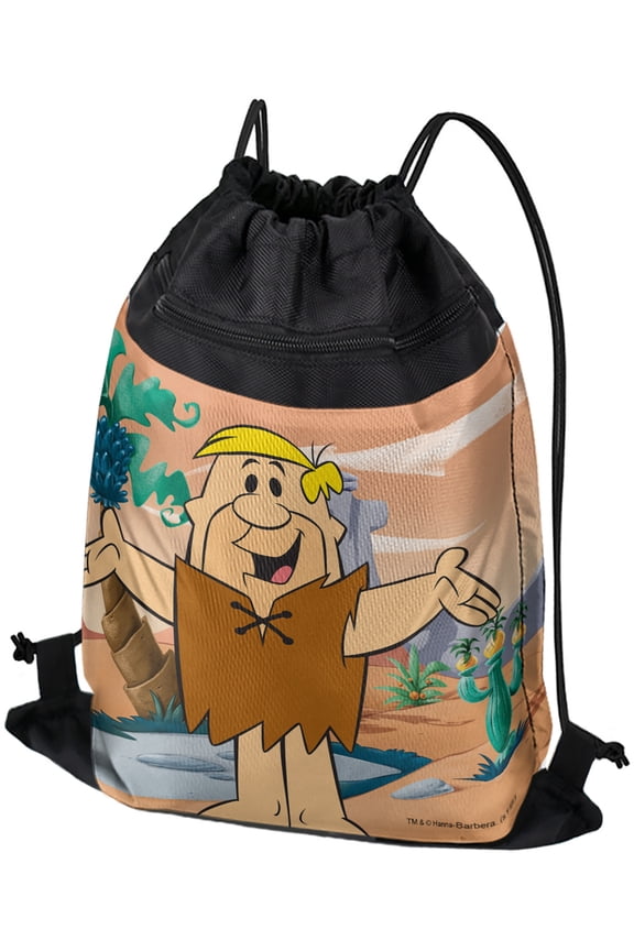 The Flintstones Barney Character Pattern Drawstring Backpack Sports Bag Sackpack 17" x 13", Perfect for Gym, Yoga or Practice