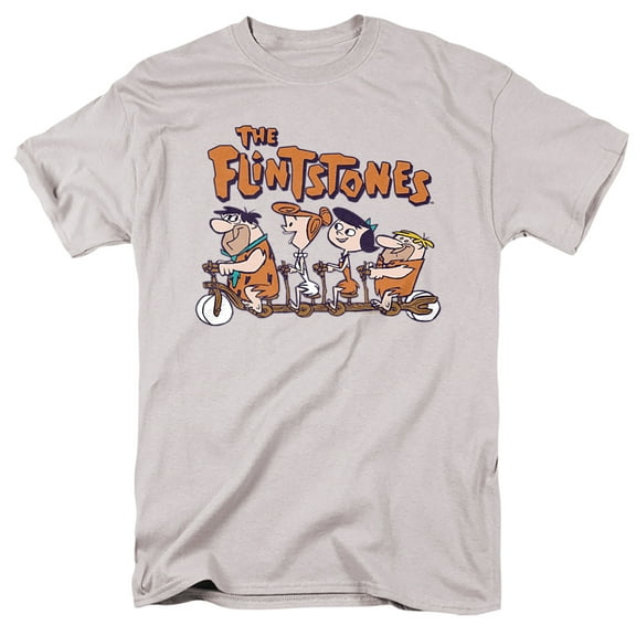The Flintstones Biking in Bedrock Unisex Adult T Shirt (Large) Silver
