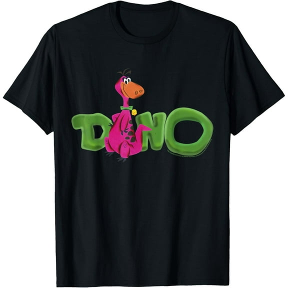 The Flintstones Dino Artsy Text T-Shirt Cotton Short Sleeve Crew Neck Soft T-shirt