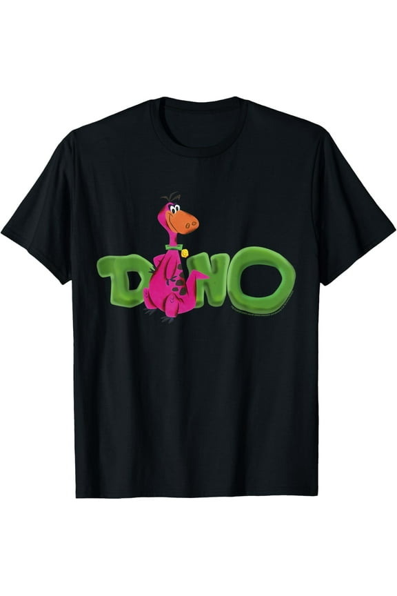 The Flintstones Dino Artsy Text T-Shirt Cotton Short Sleeve Crew Neck Soft T-shirt
