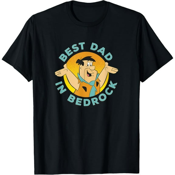 The Flintstones Fred Circle Smile Best Dad In Bedrock T-Shirt Cotton Short Sleeve Crew Neck Soft T-shirt
