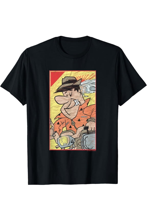 The Flintstones Fred Flintstone Distressed Motorcycle T-Shirt Cotton Short Sleeve Crew Neck Soft T-shirt