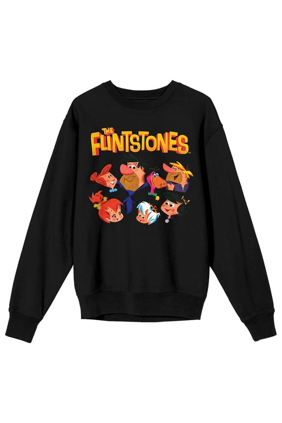 The Flintstones Group Face Shot Juniors Black Long Sleeve Sweatshirt-3XL