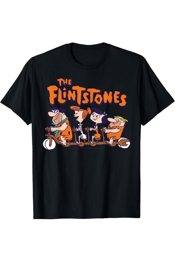 The Flintstones Group Shot Bike Ride T-Shirt Cotton Short Sleeve Crew Neck Soft T-shirt