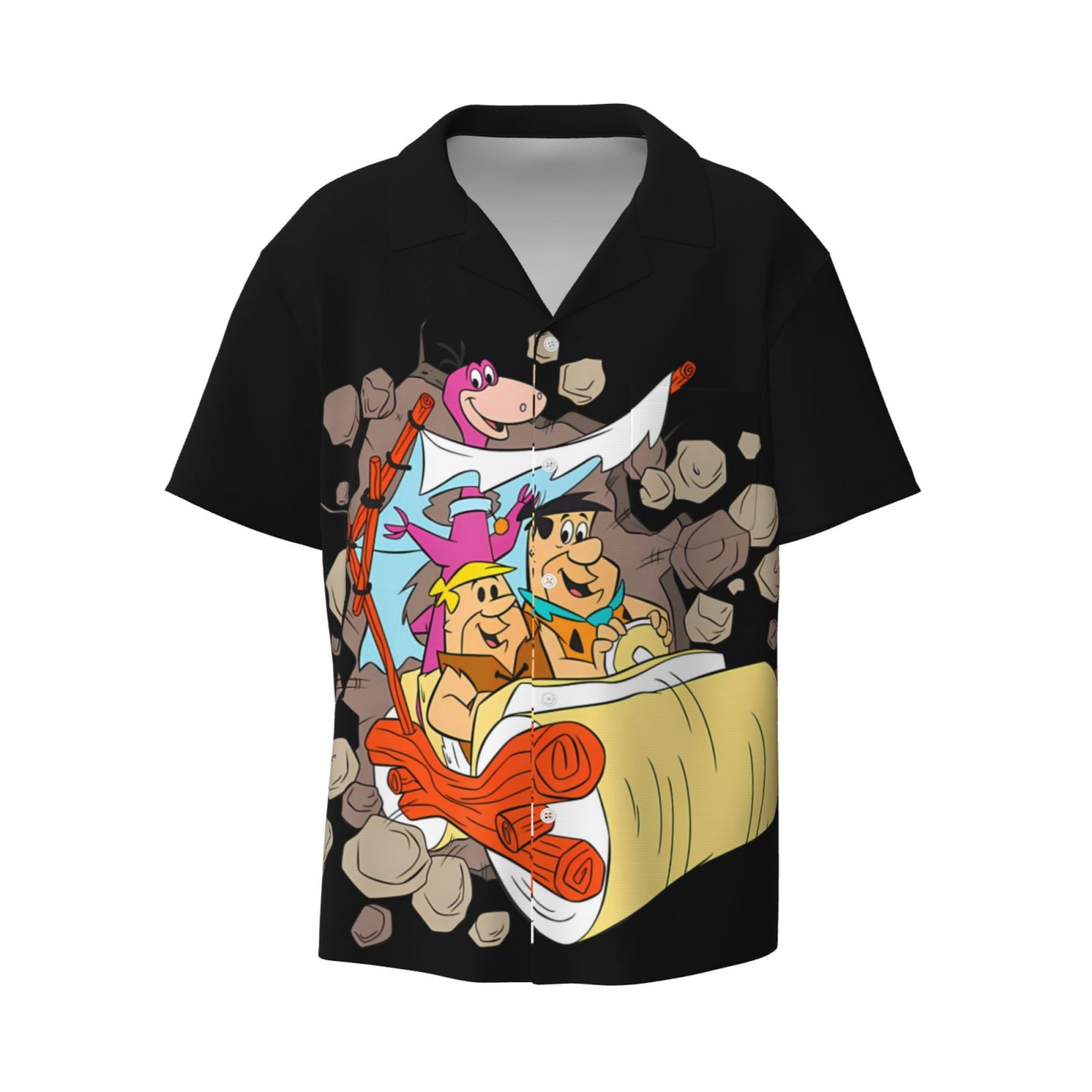 The Flintstones Men Casual Shirts Short Sleeve Button Down Shirt for