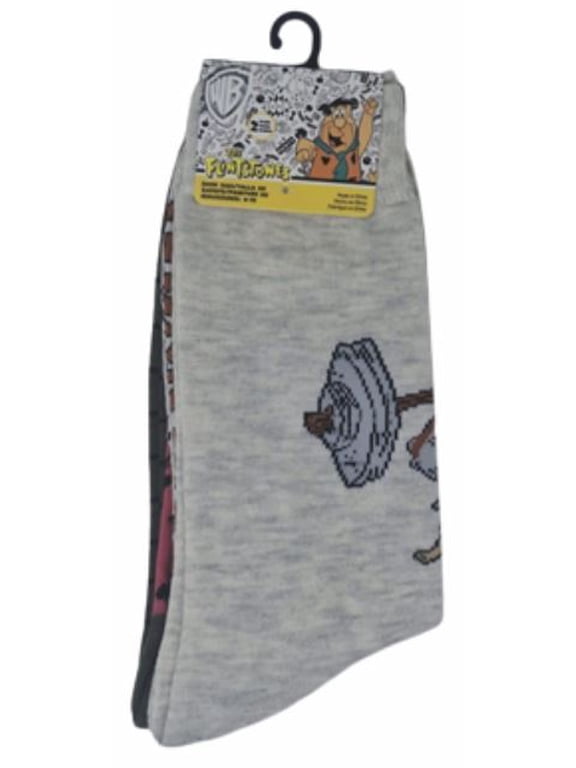 The Flintstones Men's Crew Socks, Gray with Character Graphics, 2-Pair Pack