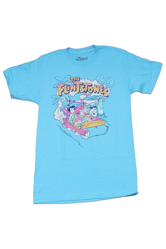 The Flintstones Mens T-Shirt - Fred Barney Betty Wilma Packed Car Image (Medium)