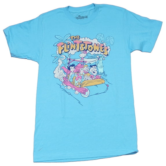 The Flintstones Mens T-Shirt - Fred Barney Betty Wilma Packed Car Image (X-Large)