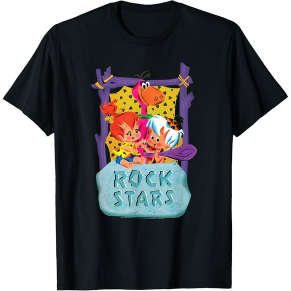 The Flintstones Pebbles and Bam Bam Rock Stars T-Shirt Cotton Short Sleeve Crew Neck Soft T-shirt