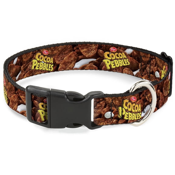The Flintstones Pet Collar, Dog Collar Plastic Buckle, Cocoa Pebbles Logo and Vivid Cereal Browns, 13 to 17 Inches 1.5 Inch Wide