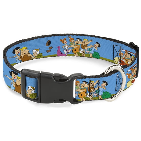 The Flintstones Pet Collar, Dog Collar Plastic Buckle, The Flintstones and Rubbles Group Pose Logo Blue, 7 to 8.5 Inches 0.5 Inch Wide