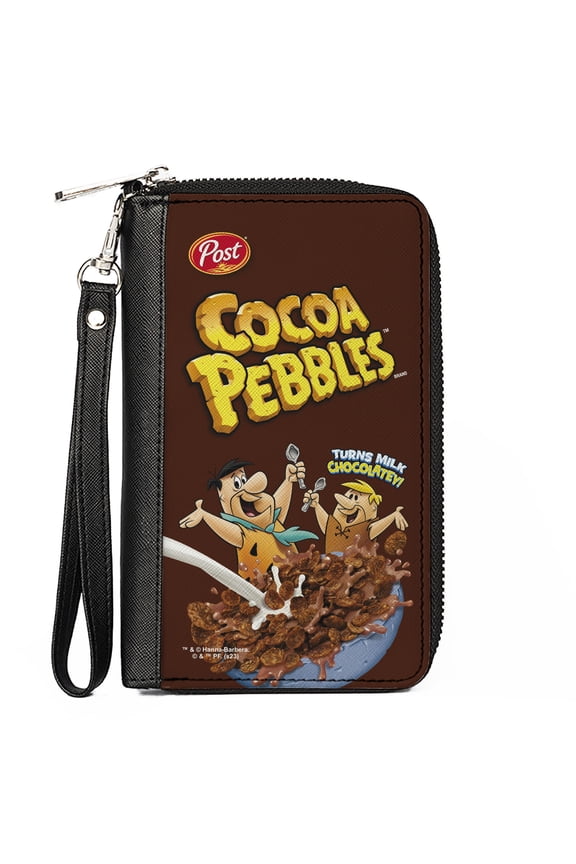 The Flintstones Wallet, Zip Around, Cocoa Pebbles Fred and Barney Cereal Box Replica Brown, Vegan Leather