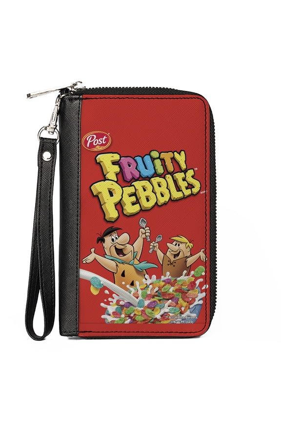 The Flintstones Wallet, Zip Around, Fruity Pebbles Fred and Barney Cereal Box Replica Bright Red, Vegan Leather