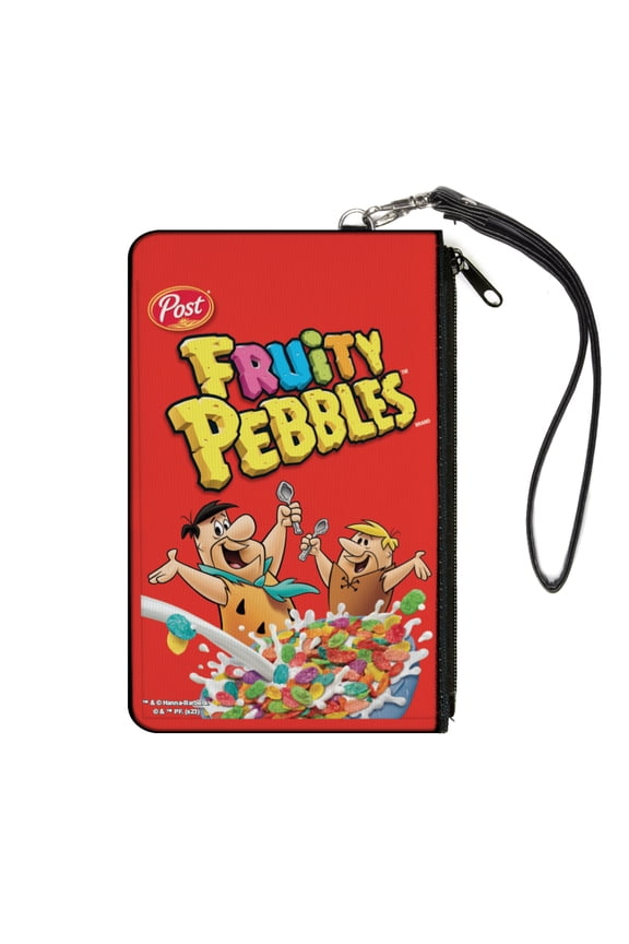 The Flintstones Wallet, Zip Clutch, Fruity Pebbles Fred and Barney Cereal Box Replica Bright Red, Canvas