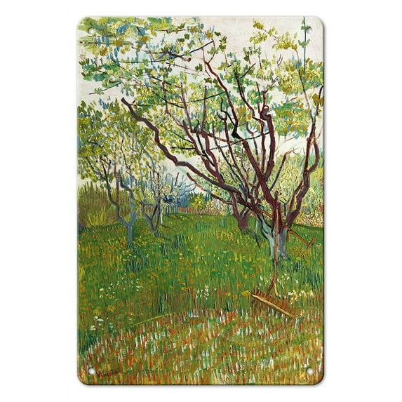 The Flowering Orchard - Arles France - From an Original Color Painting by Vincent Van Gogh c.1888 - 8 x 12 inch Vintage Metal Tin Sign