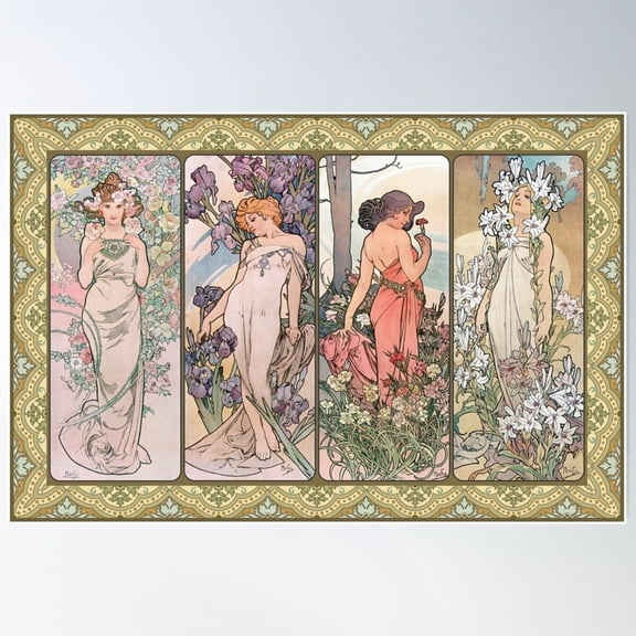 The Flowers Series Panels Alphonse Mucha Poster Wall Art, Modern Wall Decor For Living Room Bedroom, 8x12 UNFRAMED