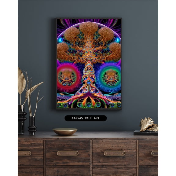 The Fluorescent Fir Forest - Psychedelic Tree Canvas Wall Art