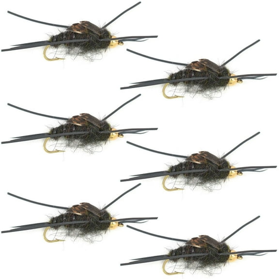 The Fly Fishing Place Bead Head Nymph Fly Fishing Flies - Kaufmann's Black Stone Fly with Rubber Legs - Stonefly Wet Fly - 6 Flies Hook Size 4