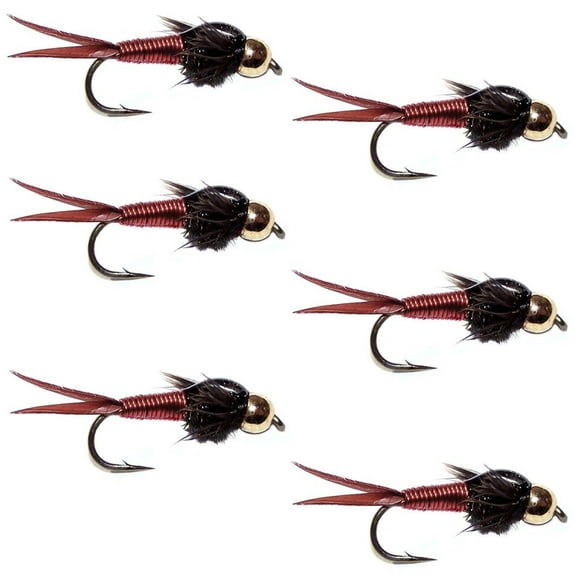 The Fly Fishing Place Bead Head Red Copper John Nymph Fly Fishing Flies - Set of 6 Flies Hook Size 18