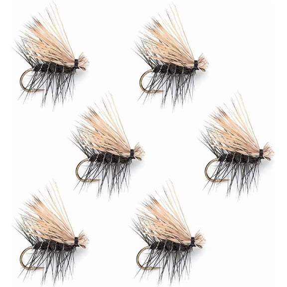 The Fly Fishing Place Black Elk Hair Caddis Classic Trout Dry Fly - Set of 6 Flies Size 12