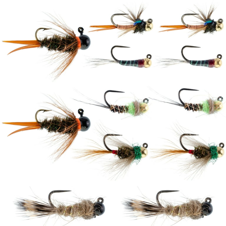 Tactical Czech Nymph Fly Fishing Flies Collection - One Dozen Tungsten Bead  Euro Nymphing Fly Assortment - 2 Each of 6 Patterns - Hook Sizes 12, 14 and  16 