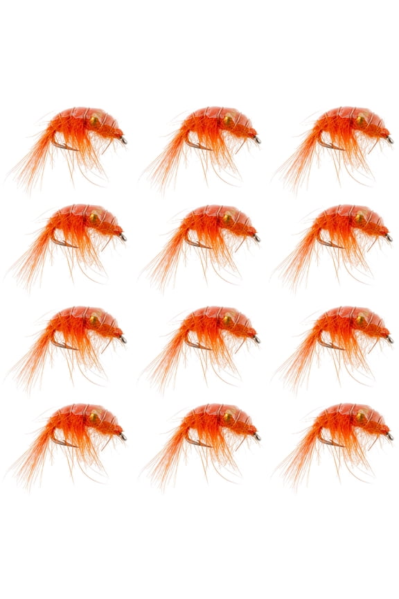 Orange Beaded Shrimp Scud - 1 Dozen - Size 12 - Tailwater Lake Fly Fishing Nymph Flies