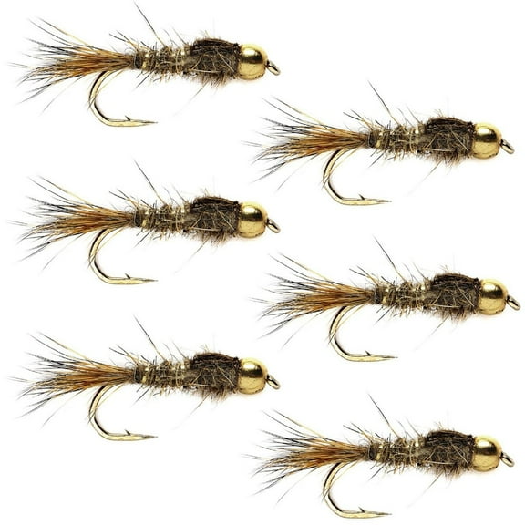 The Fly Fishing Place Tungsten Bead Head Nymph Fly Fishing Flies - Gold Ribbed Hare's Ear Trout Fly - Nymph Wet Fly - 6 Flies Hook Size 16