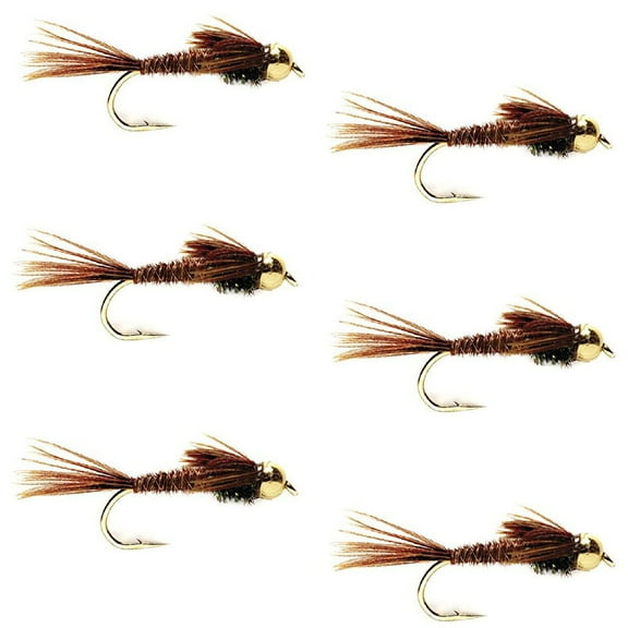 The Fly Fishing Place Tungsten Bead Head Nymph Fly Fishing Flies - Pheasant Tail Trout Fly - Nymph Wet Fly - 6 Flies Hook Size 10