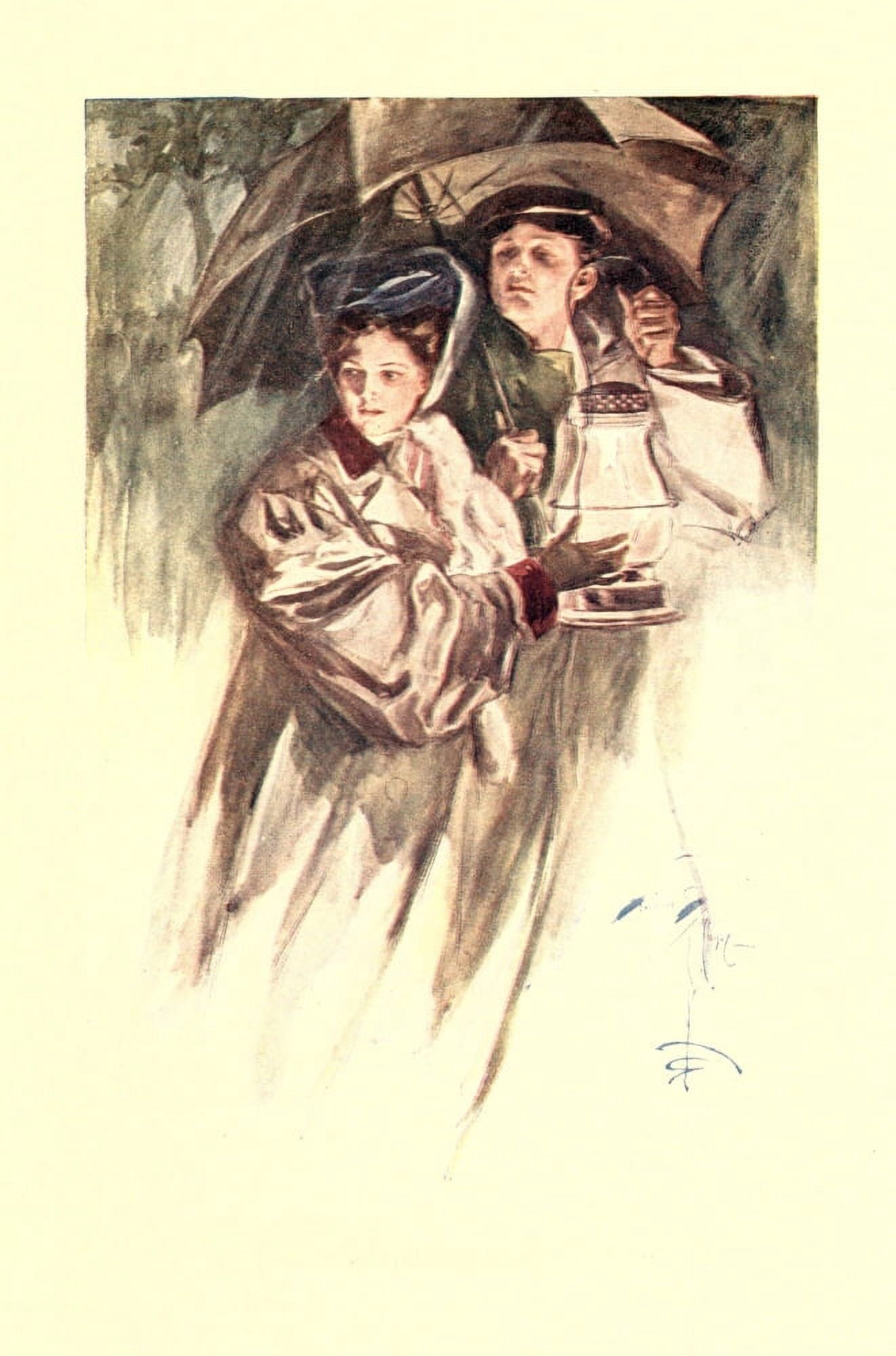 The Flyers 1907 Couple with umbrella Canvas Art - Harrison Fisher (24 x 36)