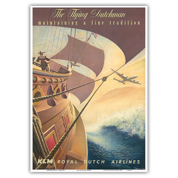 The Flying Dutchman - Netherlands - KLM Royal Dutch Airlines - Vintage Travel Poster by Leendert Spierenburg c.1956 - Master Art Print 10in x 14in