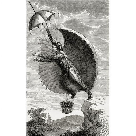 The Flying Man Engraving After Retif De La Bretonne From the Book Wondeful Balloon Ascents or the Conquest of the Skies Poster Print - 22 x 36