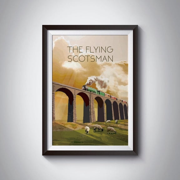The Flying Scotsman Poster Steam Train Print Steam Locomotive Vintage Railway Poster Travel Wall Art National Park Print Illustration