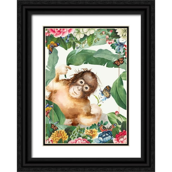 The Font Diva 14x18 Black Ornate Wood Framed with Double Matting Museum Art Print Titled - Monkey Around