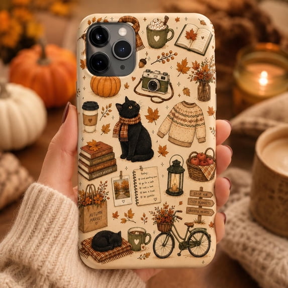 The Fontaine Phone Case Cozy Autumn Black Cat Tough Case for Apple ...