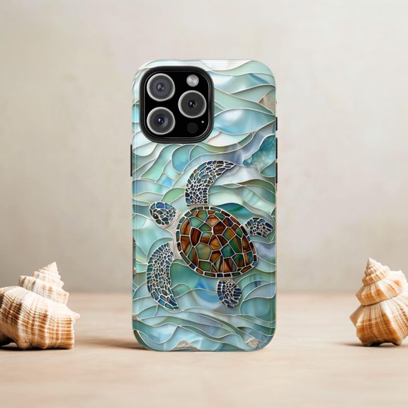 The Fontaine Phone Case, Sea turtle blue glass effect, for iPhone 12