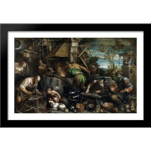 The Forge of Vulcan 40x26 Large Black Wood Framed Print Art by Jacopo Bassano