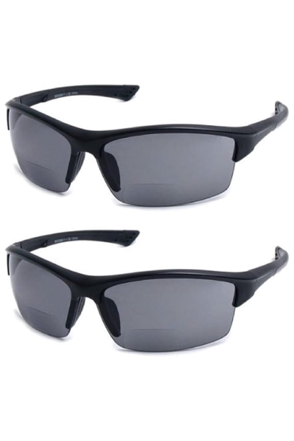 The Foster Bifocal Sun Reader Sport and Wrap Around Reading Sunglasses, Unisex Half Frame Readers 2 Black 2.5 x