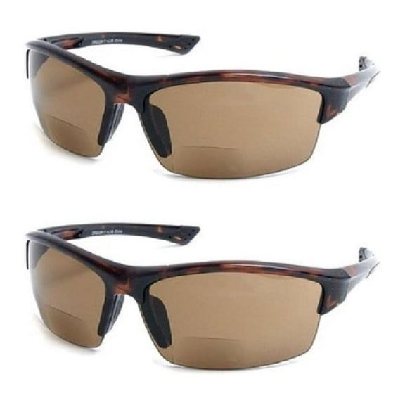 The Foster Bifocal Sun Reader Sport and Wrap Around Reading Sunglasses, Unisex Half Frame Readers 2 Tortoise With Amber 2.0 x