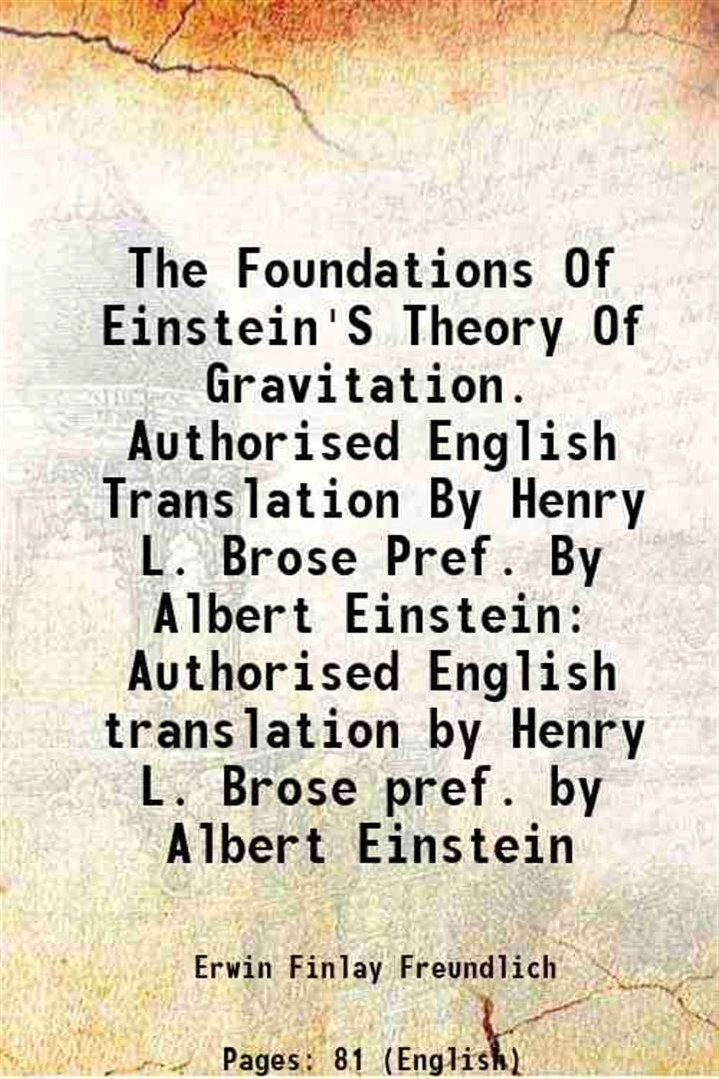 The Foundations Of Einstein'S Theory Of Gravitation. Authorised English