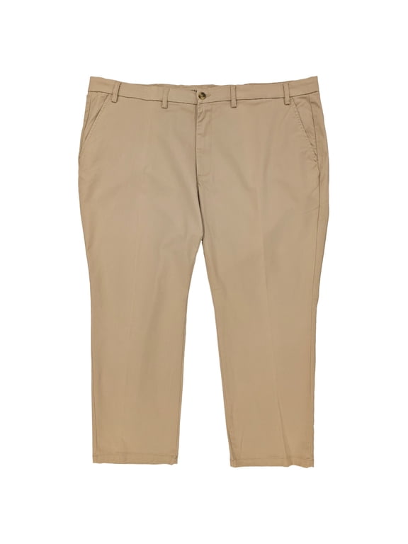 Mens Big & Tall Khaki Straight Fit Elastic Waist Pants 46X32