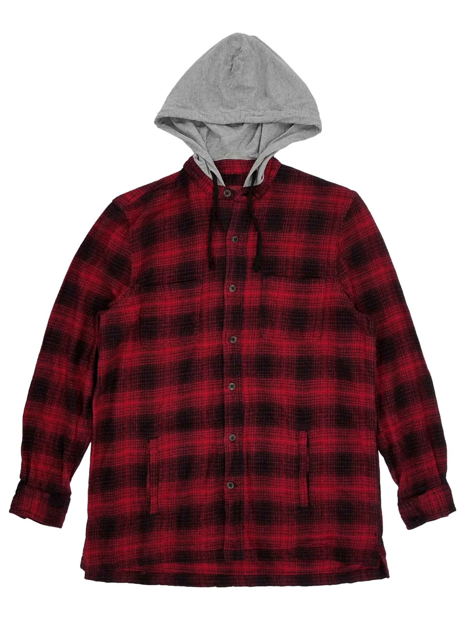 The Foundry Mens Big & Tall Red Plaid Hooded Flannel Shirt Jacket 3XL ...