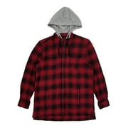 The Foundry Mens Big & Tall Red Plaid Hooded Flannel Shirt Jacket LT